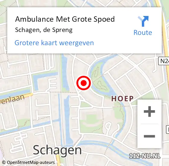 Locatie op kaart van de 112 melding: Ambulance Met Grote Spoed Naar Schagen, de Spreng op 12 november 2022 21:22