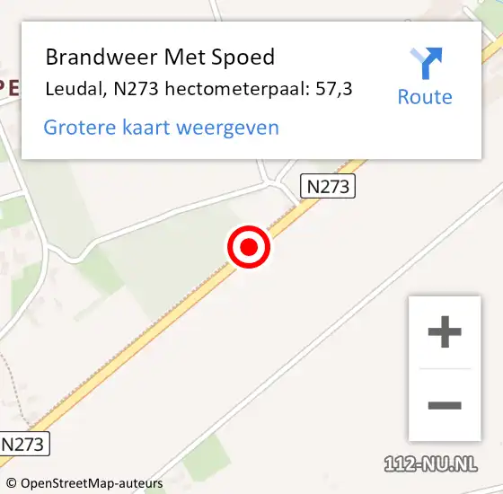 Locatie op kaart van de 112 melding: Brandweer Met Spoed Naar Leudal, N273 hectometerpaal: 57,3 op 12 november 2022 21:29