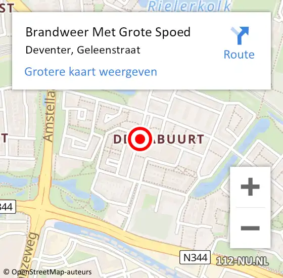 Locatie op kaart van de 112 melding: Brandweer Met Grote Spoed Naar Deventer, Geleenstraat op 12 november 2022 21:51