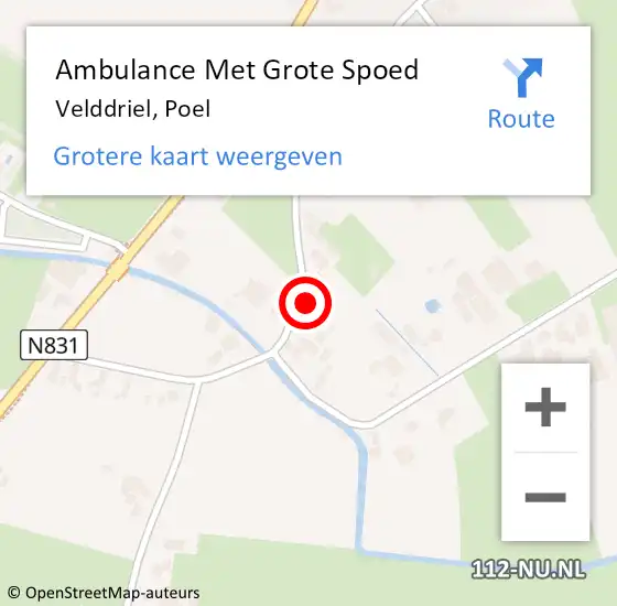 Locatie op kaart van de 112 melding: Ambulance Met Grote Spoed Naar Velddriel, Poel op 12 november 2022 22:00