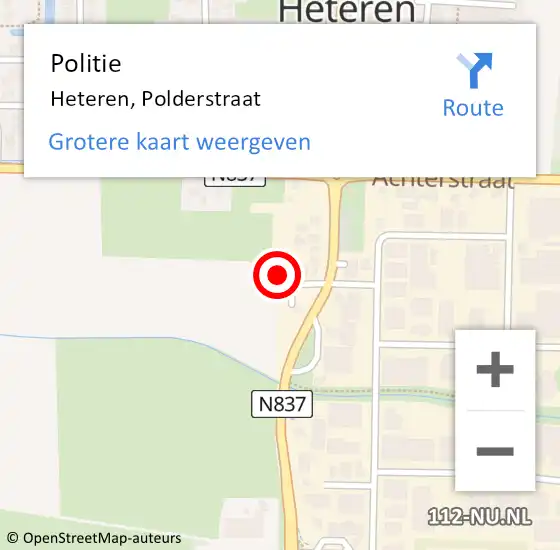Locatie op kaart van de 112 melding: Politie Heteren, Polderstraat op 12 november 2022 22:11