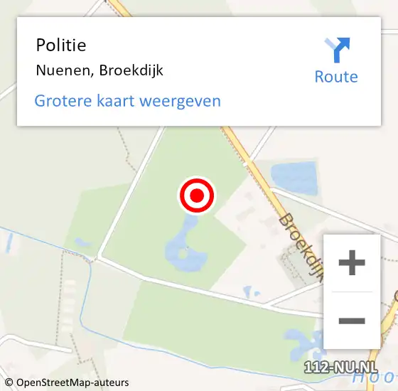 Locatie op kaart van de 112 melding: Politie Nuenen, Broekdijk op 12 november 2022 22:12