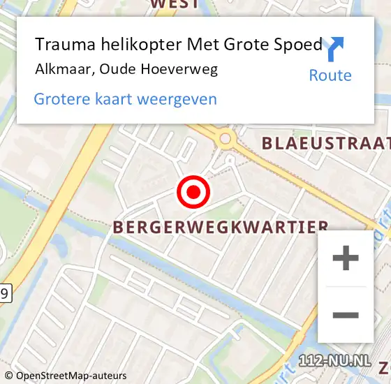 Locatie op kaart van de 112 melding: Trauma helikopter Met Grote Spoed Naar Alkmaar, Oude Hoeverweg op 12 november 2022 22:24