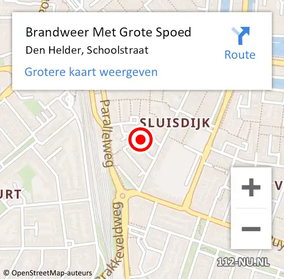 Locatie op kaart van de 112 melding: Brandweer Met Grote Spoed Naar Den Helder, Schoolstraat op 12 november 2022 22:51