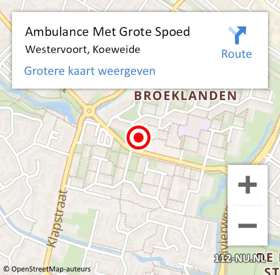 Locatie op kaart van de 112 melding: Ambulance Met Grote Spoed Naar Westervoort, Koeweide op 12 november 2022 22:54