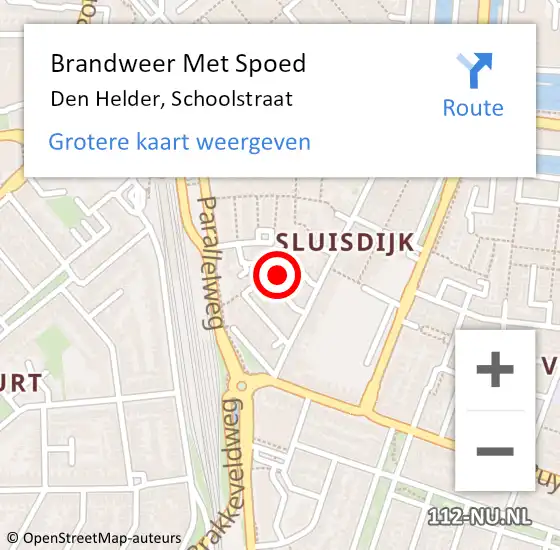 Locatie op kaart van de 112 melding: Brandweer Met Spoed Naar Den Helder, Schoolstraat op 12 november 2022 23:13