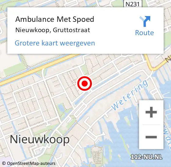 Locatie op kaart van de 112 melding: Ambulance Met Spoed Naar Nieuwkoop, Gruttostraat op 12 november 2022 23:51