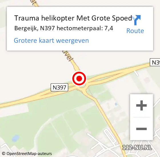 Locatie op kaart van de 112 melding: Trauma helikopter Met Grote Spoed Naar Bergeijk, N397 hectometerpaal: 7,4 op 13 november 2022 00:01