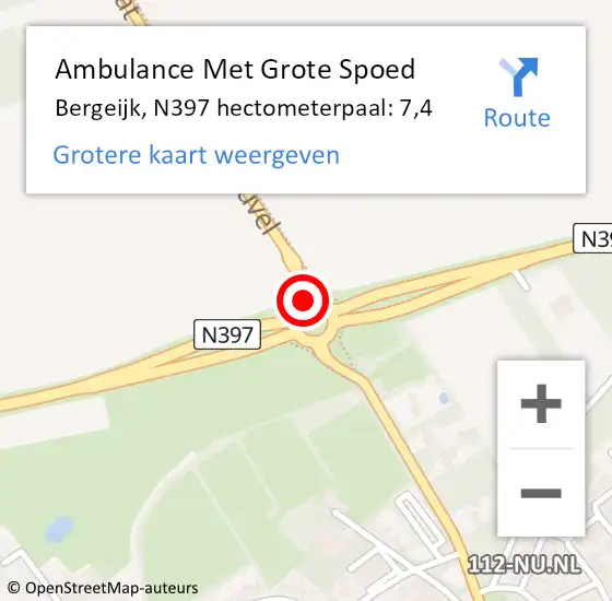 Locatie op kaart van de 112 melding: Ambulance Met Grote Spoed Naar Bergeijk, N397 hectometerpaal: 7,4 op 13 november 2022 00:01