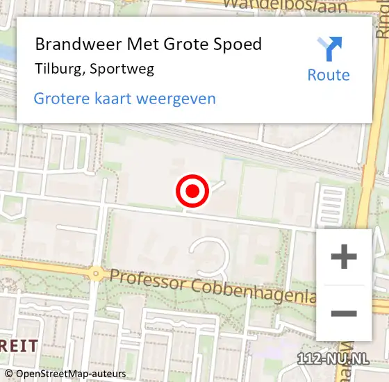 Locatie op kaart van de 112 melding: Brandweer Met Grote Spoed Naar Tilburg, Sportweg op 13 november 2022 00:10
