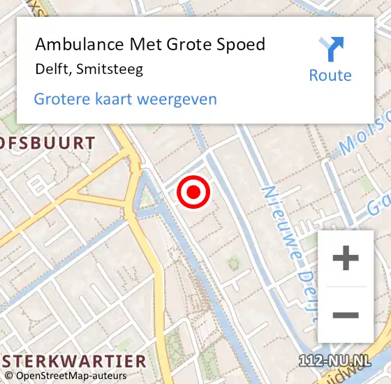 Locatie op kaart van de 112 melding: Ambulance Met Grote Spoed Naar Delft, Smitsteeg op 13 november 2022 00:51