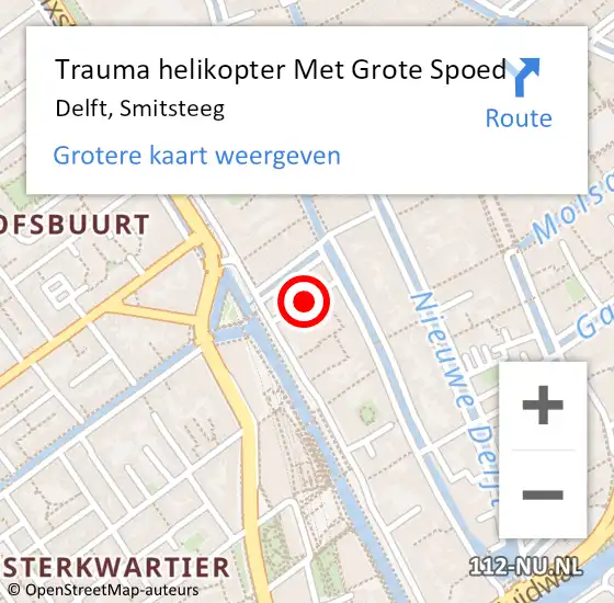 Locatie op kaart van de 112 melding: Trauma helikopter Met Grote Spoed Naar Delft, Smitsteeg op 13 november 2022 00:53