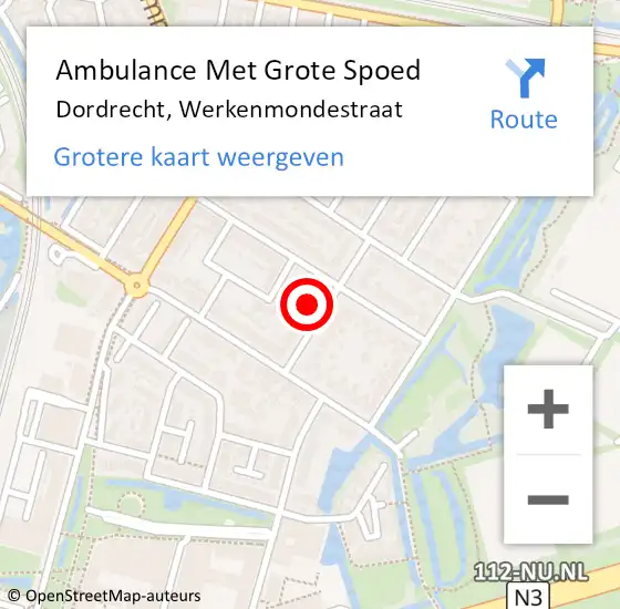 Locatie op kaart van de 112 melding: Ambulance Met Grote Spoed Naar Dordrecht, Werkenmondestraat op 13 november 2022 02:19