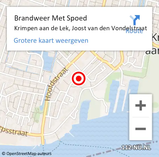 Locatie op kaart van de 112 melding: Brandweer Met Spoed Naar Krimpen aan de Lek, Joost van den Vondelstraat op 13 november 2022 04:03