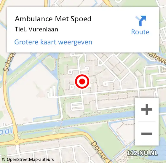 Locatie op kaart van de 112 melding: Ambulance Met Spoed Naar Tiel, Vurenlaan op 13 november 2022 04:08