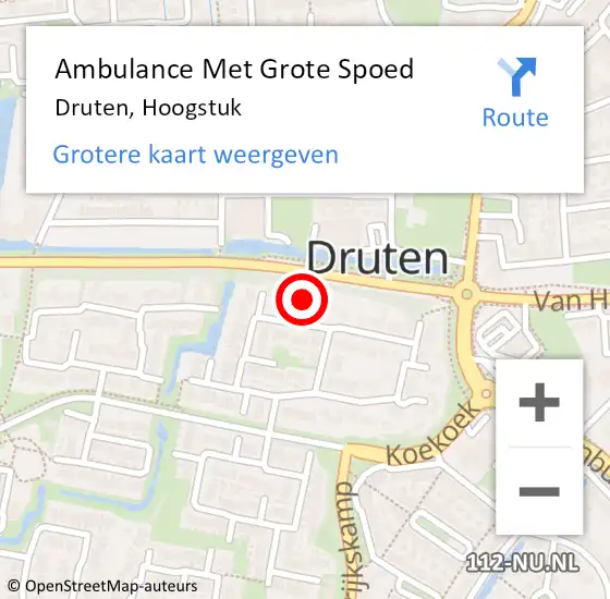 Locatie op kaart van de 112 melding: Ambulance Met Grote Spoed Naar Druten, Hoogstuk op 13 november 2022 04:44