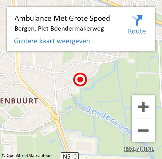 Locatie op kaart van de 112 melding: Ambulance Met Grote Spoed Naar Bergen, Piet Boendermakerweg op 13 november 2022 05:20
