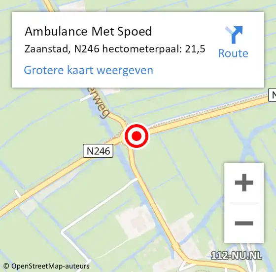 Locatie op kaart van de 112 melding: Ambulance Met Spoed Naar Zaanstad, N246 hectometerpaal: 21,5 op 13 november 2022 05:25