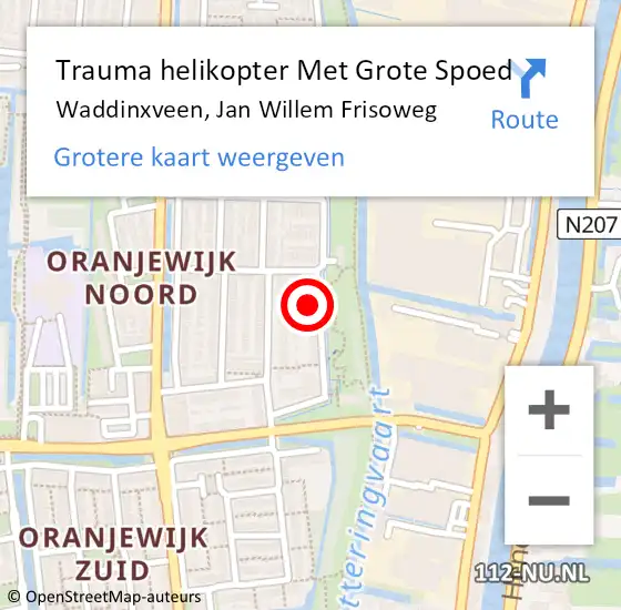 Locatie op kaart van de 112 melding: Trauma helikopter Met Grote Spoed Naar Waddinxveen, Jan Willem Frisoweg op 13 november 2022 05:57