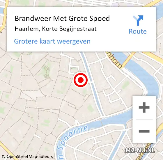 Locatie op kaart van de 112 melding: Brandweer Met Grote Spoed Naar Haarlem, Korte Begijnestraat op 13 november 2022 06:42