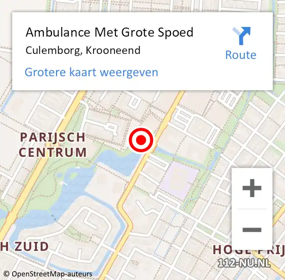 Locatie op kaart van de 112 melding: Ambulance Met Grote Spoed Naar Culemborg, Krooneend op 13 november 2022 07:06