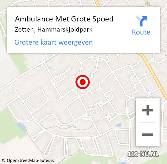 Locatie op kaart van de 112 melding: Ambulance Met Grote Spoed Naar Zetten, Hammarskjöldpark op 13 november 2022 07:11