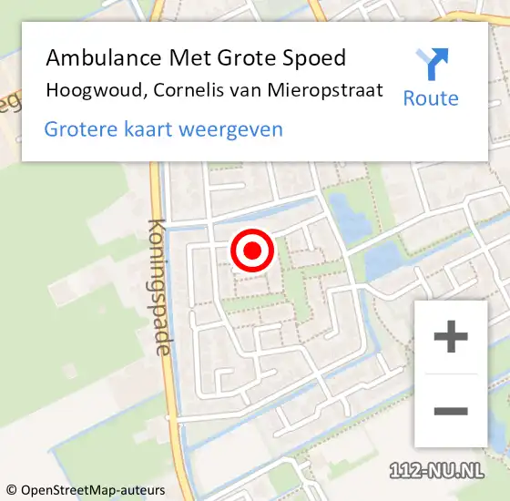 Locatie op kaart van de 112 melding: Ambulance Met Grote Spoed Naar Hoogwoud, Cornelis van Mieropstraat op 13 november 2022 07:14