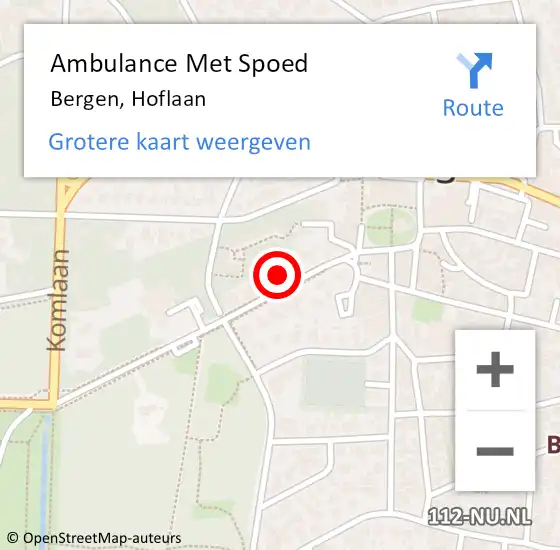 Locatie op kaart van de 112 melding: Ambulance Met Spoed Naar Bergen, Hoflaan op 13 november 2022 07:16