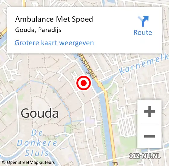 Locatie op kaart van de 112 melding: Ambulance Met Spoed Naar Gouda, Paradijs op 13 november 2022 07:35
