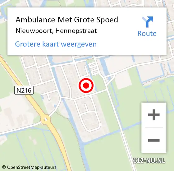 Locatie op kaart van de 112 melding: Ambulance Met Grote Spoed Naar Nieuwpoort, Hennepstraat op 13 november 2022 08:35