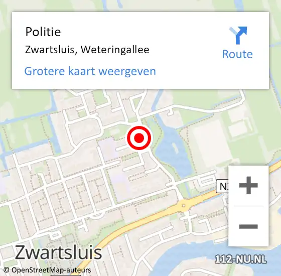 Locatie op kaart van de 112 melding: Politie Zwartsluis, Weteringallee op 13 november 2022 08:40