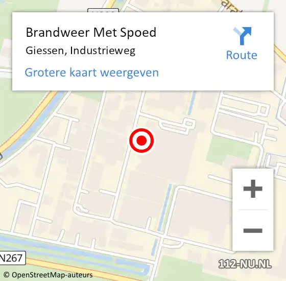 Locatie op kaart van de 112 melding: Brandweer Met Spoed Naar Giessen, Industrieweg op 13 november 2022 09:34