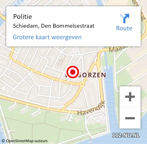 Locatie op kaart van de 112 melding: Politie Schiedam, Den Bommelsestraat op 13 november 2022 09:40