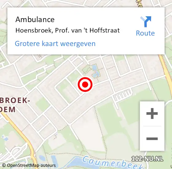 Locatie op kaart van de 112 melding: Ambulance Hoensbroek, Prof. van 't Hoffstraat op 10 oktober 2013 14:35