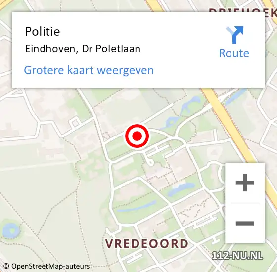 Locatie op kaart van de 112 melding: Politie Eindhoven, Dr Poletlaan op 13 november 2022 09:57