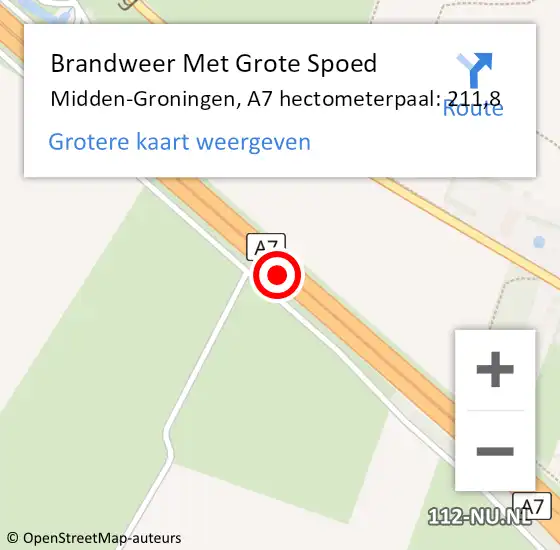 Locatie op kaart van de 112 melding: Brandweer Met Grote Spoed Naar Midden-Groningen, A7 hectometerpaal: 211,8 op 13 november 2022 10:04
