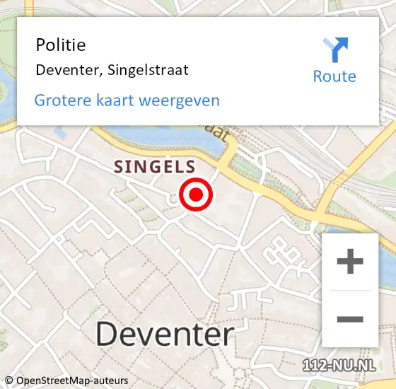 Locatie op kaart van de 112 melding: Politie Deventer, Singelstraat op 13 november 2022 10:05