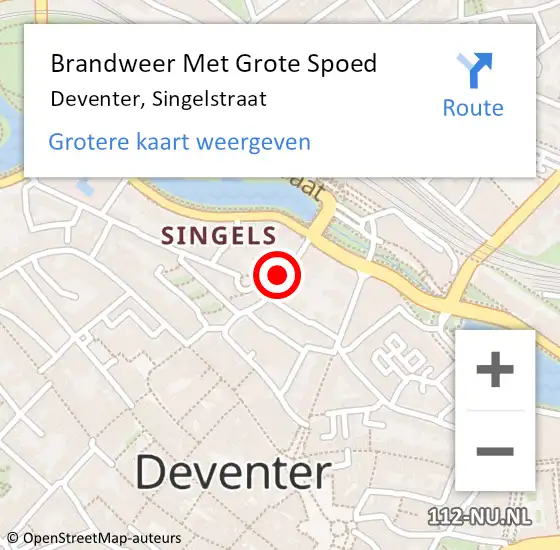 Locatie op kaart van de 112 melding: Brandweer Met Grote Spoed Naar Deventer, Singelstraat op 13 november 2022 10:08