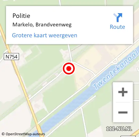 Locatie op kaart van de 112 melding: Politie Markelo, Brandveenweg op 13 november 2022 10:09
