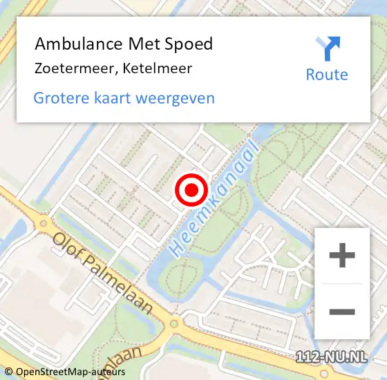 Locatie op kaart van de 112 melding: Ambulance Met Spoed Naar Zoetermeer, Ketelmeer op 13 november 2022 10:29