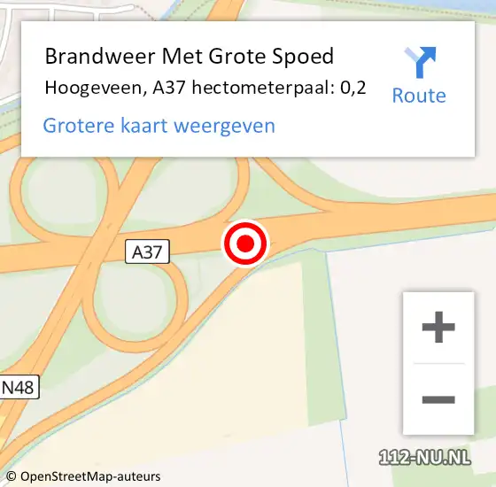 Locatie op kaart van de 112 melding: Brandweer Met Grote Spoed Naar Hoogeveen, A37 hectometerpaal: 0,2 op 13 november 2022 10:37