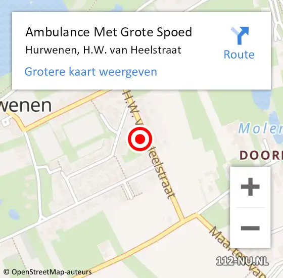 Locatie op kaart van de 112 melding: Ambulance Met Grote Spoed Naar Hurwenen, H.W. van Heelstraat op 13 november 2022 11:11