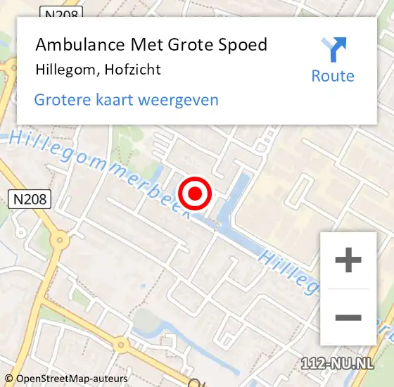 Locatie op kaart van de 112 melding: Ambulance Met Grote Spoed Naar Hillegom, Hofzicht op 13 november 2022 11:34