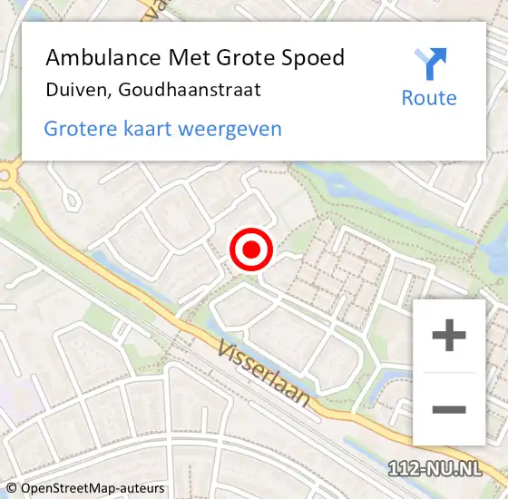Locatie op kaart van de 112 melding: Ambulance Met Grote Spoed Naar Duiven, Goudhaanstraat op 13 november 2022 12:31