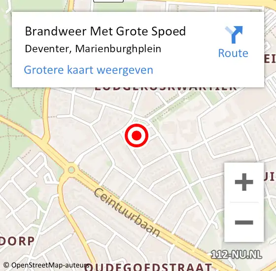 Locatie op kaart van de 112 melding: Brandweer Met Grote Spoed Naar Deventer, Marienburghplein op 13 november 2022 12:34