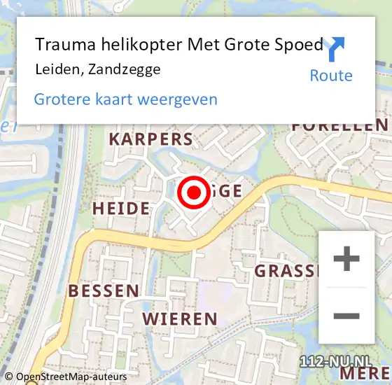 Locatie op kaart van de 112 melding: Trauma helikopter Met Grote Spoed Naar Leiden, Zandzegge op 13 november 2022 12:37