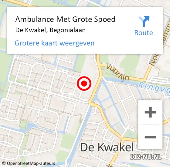 Locatie op kaart van de 112 melding: Ambulance Met Grote Spoed Naar De Kwakel, Begonialaan op 13 november 2022 12:45