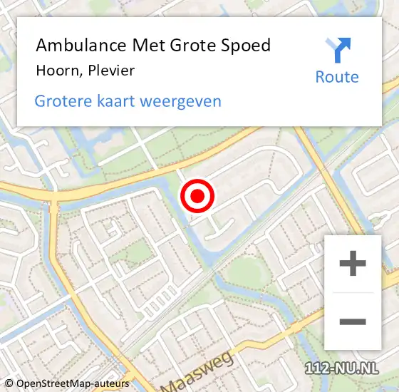 Locatie op kaart van de 112 melding: Ambulance Met Grote Spoed Naar Hoorn, Plevier op 13 november 2022 12:49