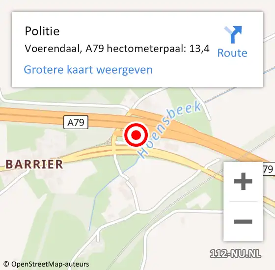 Locatie op kaart van de 112 melding: Politie Voerendaal, A79 hectometerpaal: 13,4 op 13 november 2022 13:15