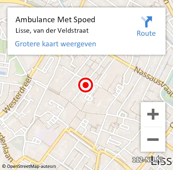 Locatie op kaart van de 112 melding: Ambulance Met Spoed Naar Lisse, van der Veldstraat op 13 november 2022 13:16